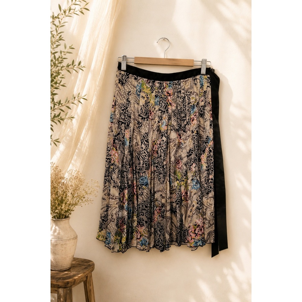 Kenzie 100% Silk Pleated Skirt Floral Paisley Print, Size 10 Festival Boho Chic